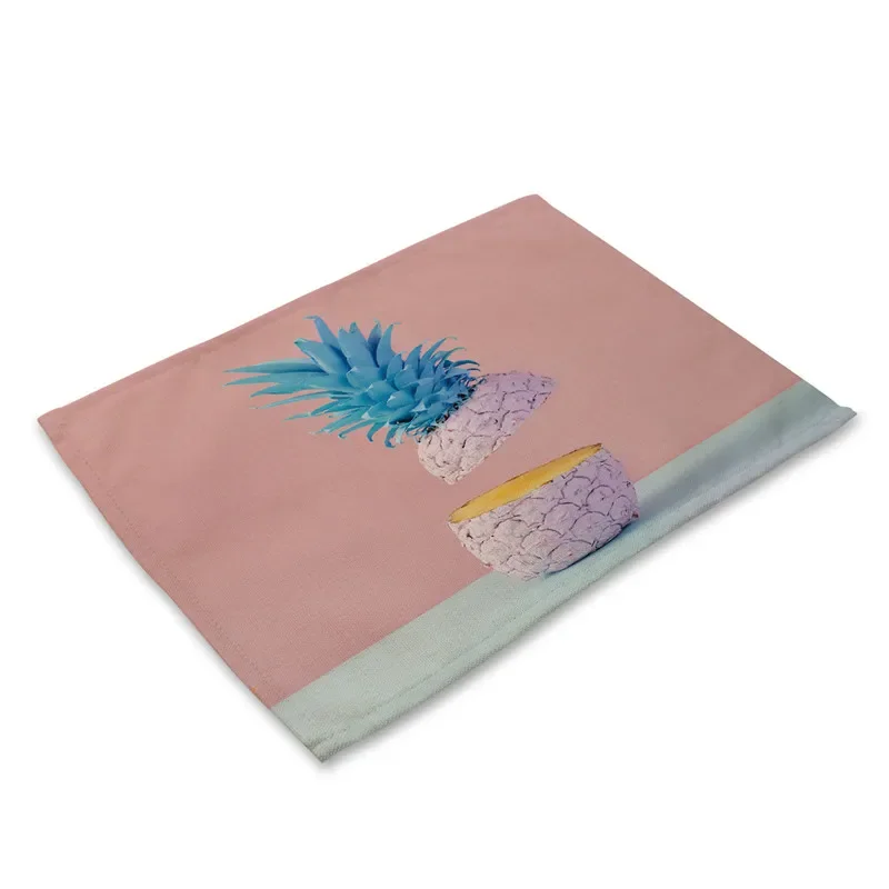 Pineapple Cactus Pattern Placemat Coaster Dining Table Mat Cotton Linen Bowl Cup Mat Kitchen Pads 45*32cm Home Decor