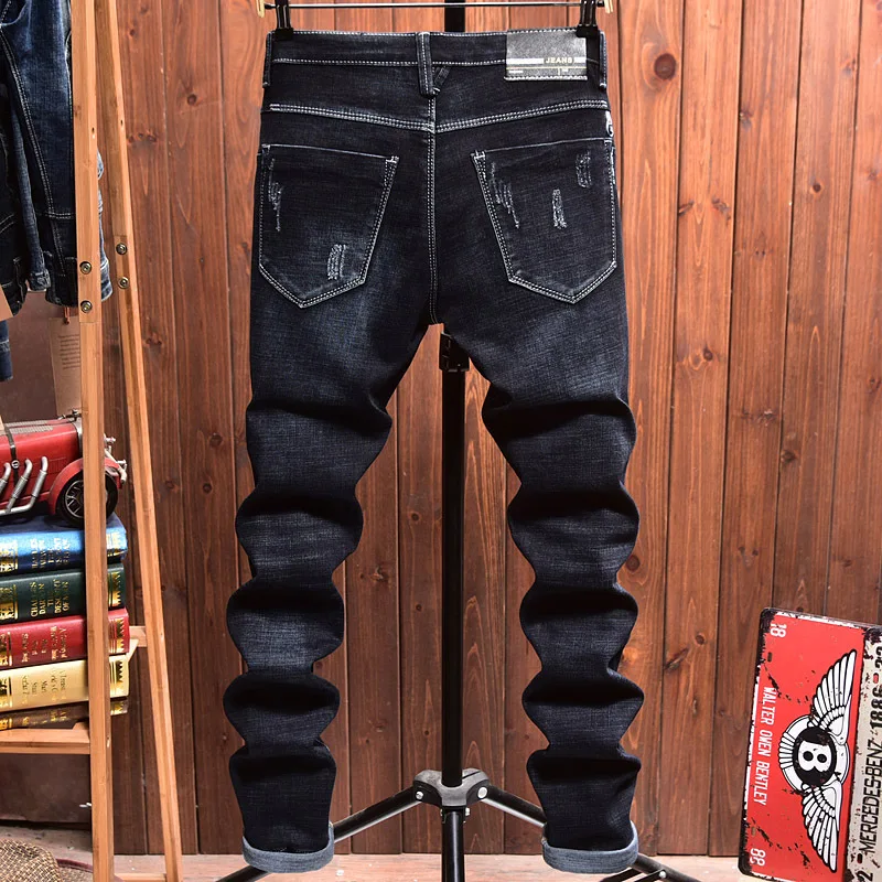 

Весенние и осенние джинсы, мужские облегающие прямые брюки в корейском стиле, модные универсальные эластичные брюки для поездок на работу