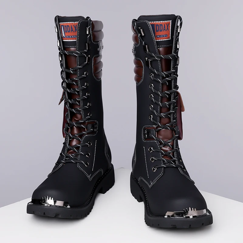 

Классические модные мужские высокие ботинки с цветным металлическим носком, матовые дышащие высококачественные мотоциклетные ботинки большого размера