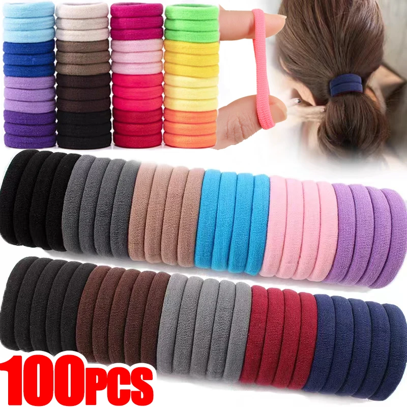 

50/100pcs Kids Color Basic Nylon Non-damaging Headbands Girls DIY Tie High Ponytail Hair Accessories High Elastic Rubber Bands