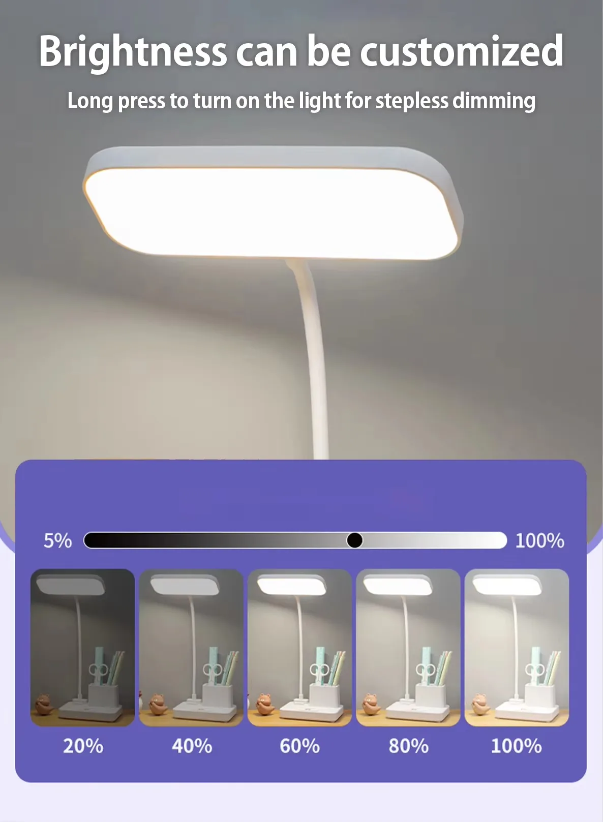 LED3 Modes Touch Dimming USB Dimming Clip Student Dormitory Learning StudyTable Light Bedside Flexo Lamps,Rechargeable desk lamp