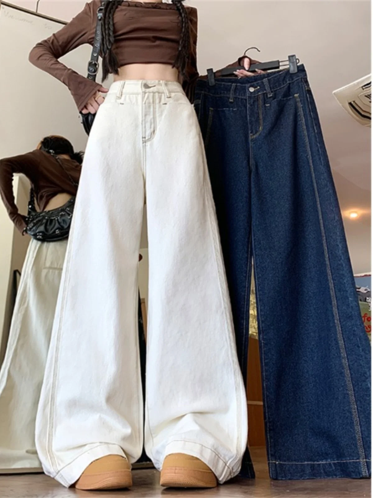 

plus Size Vintage Denim Jeans Women's High Waist Loose Fit Conceal Meat Slimming Pants Autumn Season Pear Shaped Body