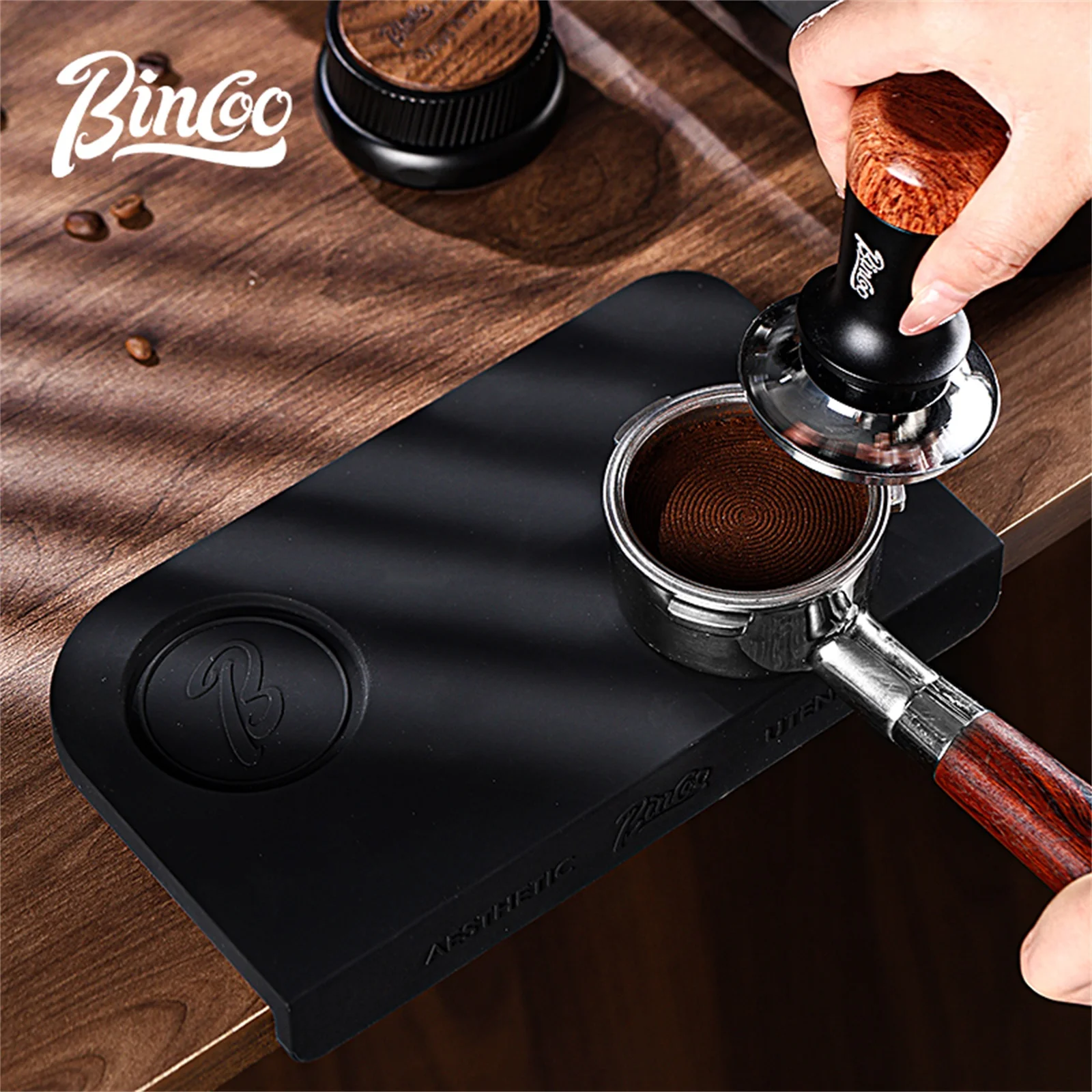 

Bincoo Professional Bar Tool Mat Corner Grip Design Espresso Machine Portafilter Distributor Tamper Storage Anti-Slip Surface