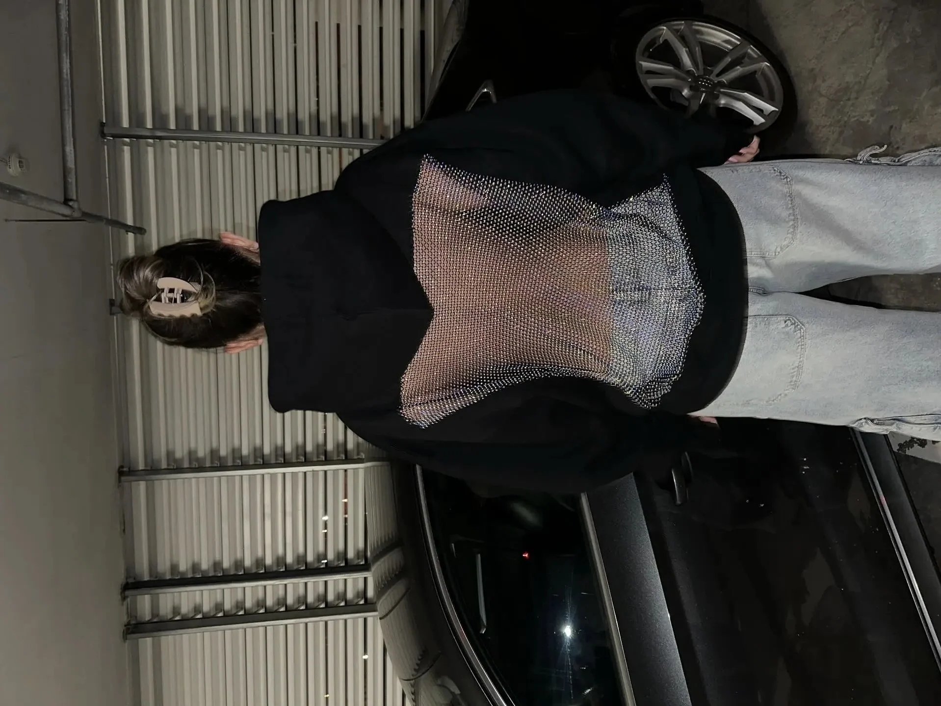 

Y2K черная сексуальная полосатая сетчатая толстовка с капюшоном, простой полупрозрачный пуловер, женская повседневная куртка высокого качества с длинными рукавами