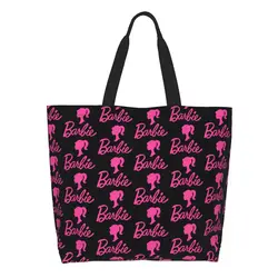 Girl Pink Barbie Logo Grocery Bag Large Capacity Aesthetic Merch For Women Fashion Handbag