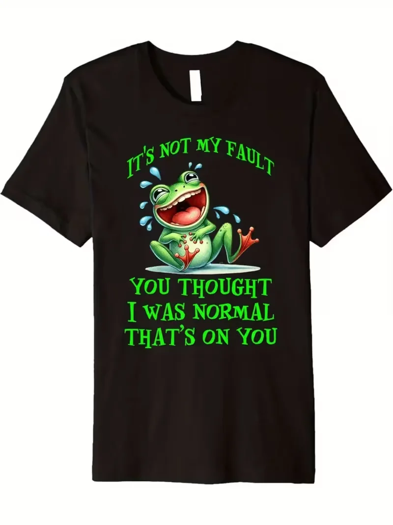 Funny Frog T-Shirt for Men & Women Smiling Green Frog & Poison Dart Design,Crewneck Retro Graphic Tee, Casual Regular Fit Black