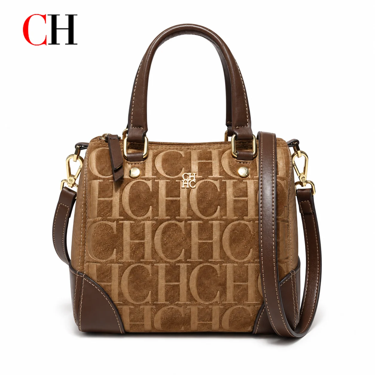 CH Women Boston Bag Embossed Letter Top Handle Handbag Shoulder Crossbody Purse Elegant Commuter Bag with Adjustable Strap