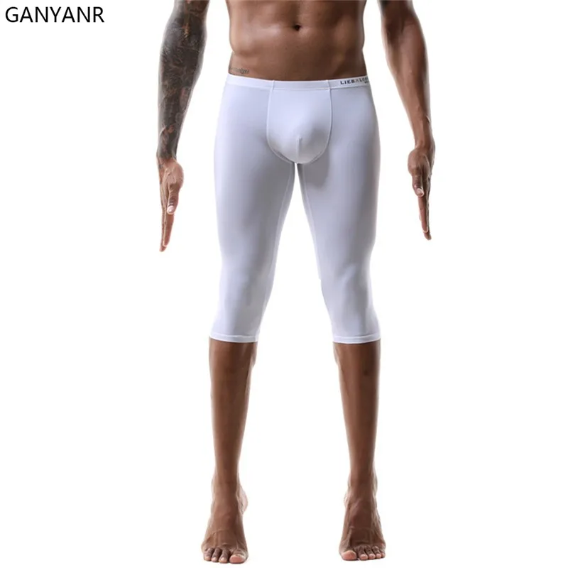 GANYANR Running Tights Men Gym Leggings Sportswear Compression Shorts Fitness Sport Basketball Sexy Yoga Crossfit Training Pouch