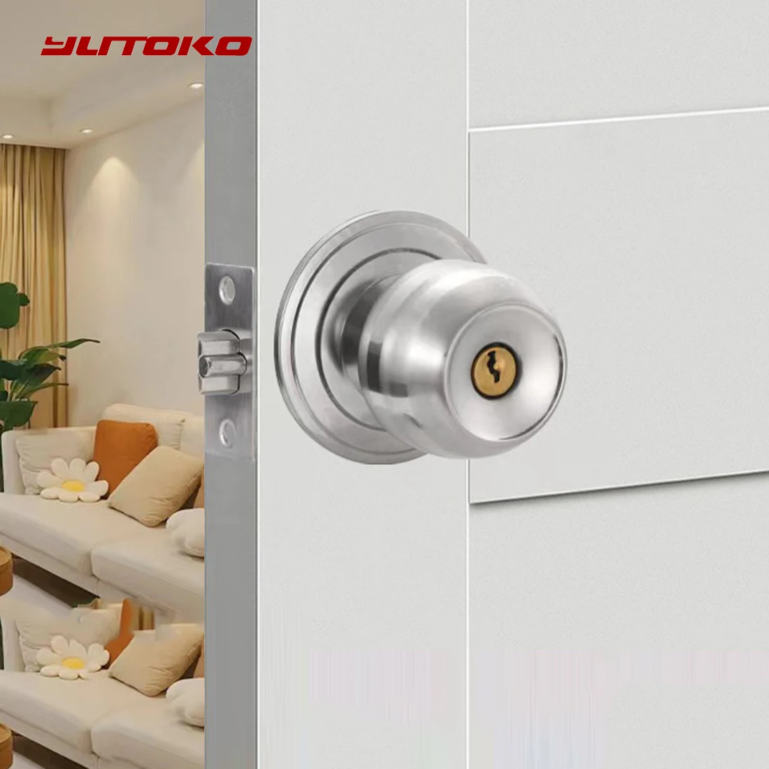 

Door Handle Knob Stainless Steel Living Room Lock Locks Hardware with Three Keys Round-shape Locking Gear Highquality Materials