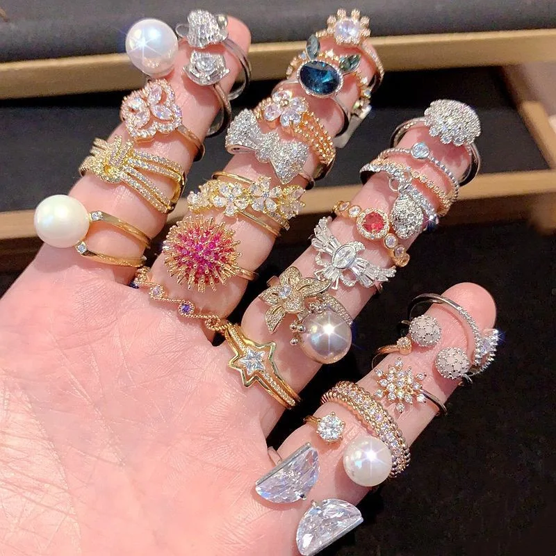 20/50Pcs Luxury Synthetic Zircon Inlay Copper Material Women\'s Ring Wedding Party Daily Wear Fashion Jewelry Best Gift