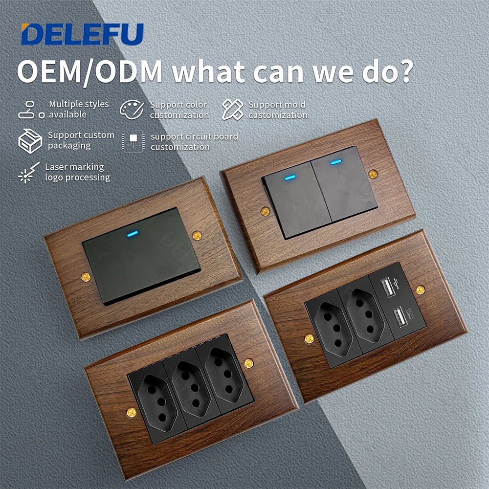 Zdjęcie 4: Gniazdko ścienne DELEFU z drewna orzechowego, standard brazylijski 118 mm, gniazdko ścienne USB typu C z szybkim ładowaniem, czarny