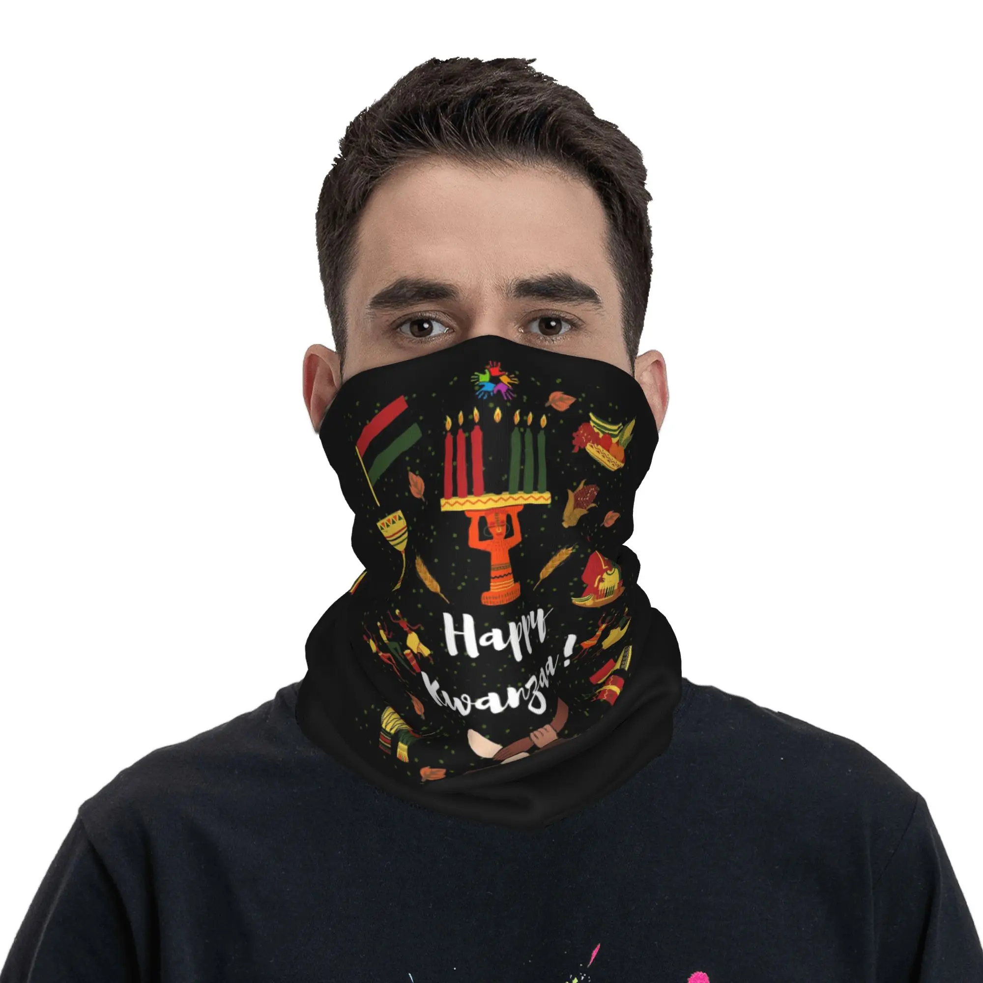 Happy Kwanzaa African American cultural holiday celebrations Bandana Neck Gaiter Printed Mask Scarf Headwear Cycling for Adult