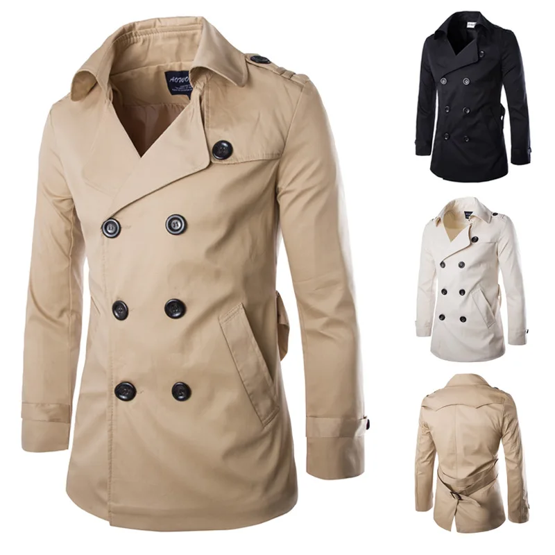 

New Men's Trench Coat High Quality 100% Cotton Large Size Trench Coat