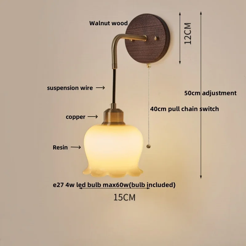 IWHD Walnut Wood LED Wall Lamp Bar Porch Dining Room Nordic Modern Simple Resin Bathroom Mirror Stair Light Adjustable Luminaire