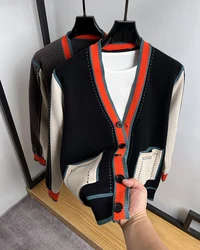 Cardigan con scollo a v Color blocking maglione lavorato a maglia da uomo di fascia alta trend coreano casual thread jacket autunno e inverno nuovo stile