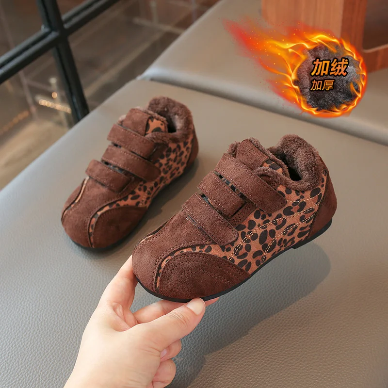 Toddler Winter Plush Sneakers Retro German Trainer Shoes Hook‑Loop Soft Sole Warm Baby Boys Girls Walking Sneaker Cotton Shoes
