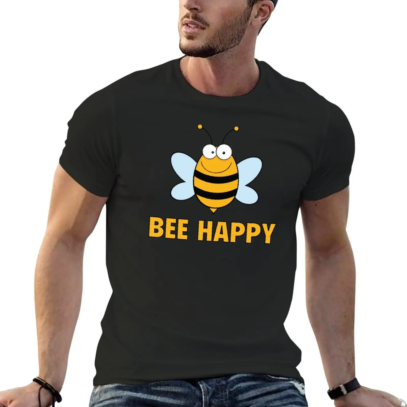 

Футболка Bee Happy, мужские футболки большого размера, быстросохнущие рубашки Louboutins, мужская футболка с рисунком