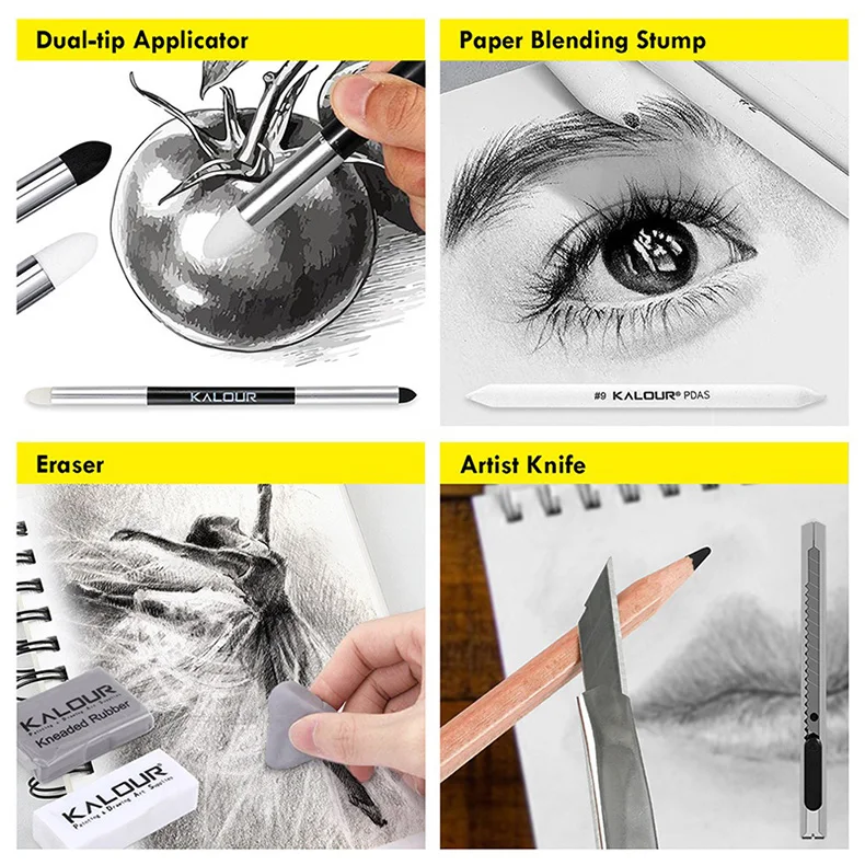 KALOUR Premium Skizzierstift-Set in Eisen-/Kartonbox, Kohlestifte, Zeichenset, Geschenk zum Schattieren/Detailieren/Verblenden/Hervorheben – Detail 12