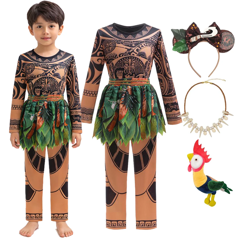 マウイコスプレ衣装少年マウイタトゥー同じプリントスーツリーフスカート映画キャラクター同じスタイルの服ハロウィンコスチューム