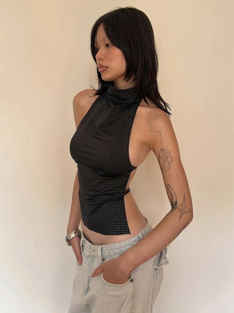 

Weird Puss Glue Dots Print Tank Tops Женские Y2K Basic Wild Hipster с открытой спиной и круглым вырезом Skinny Sexy Midnight Summer Trend Hottie Vest