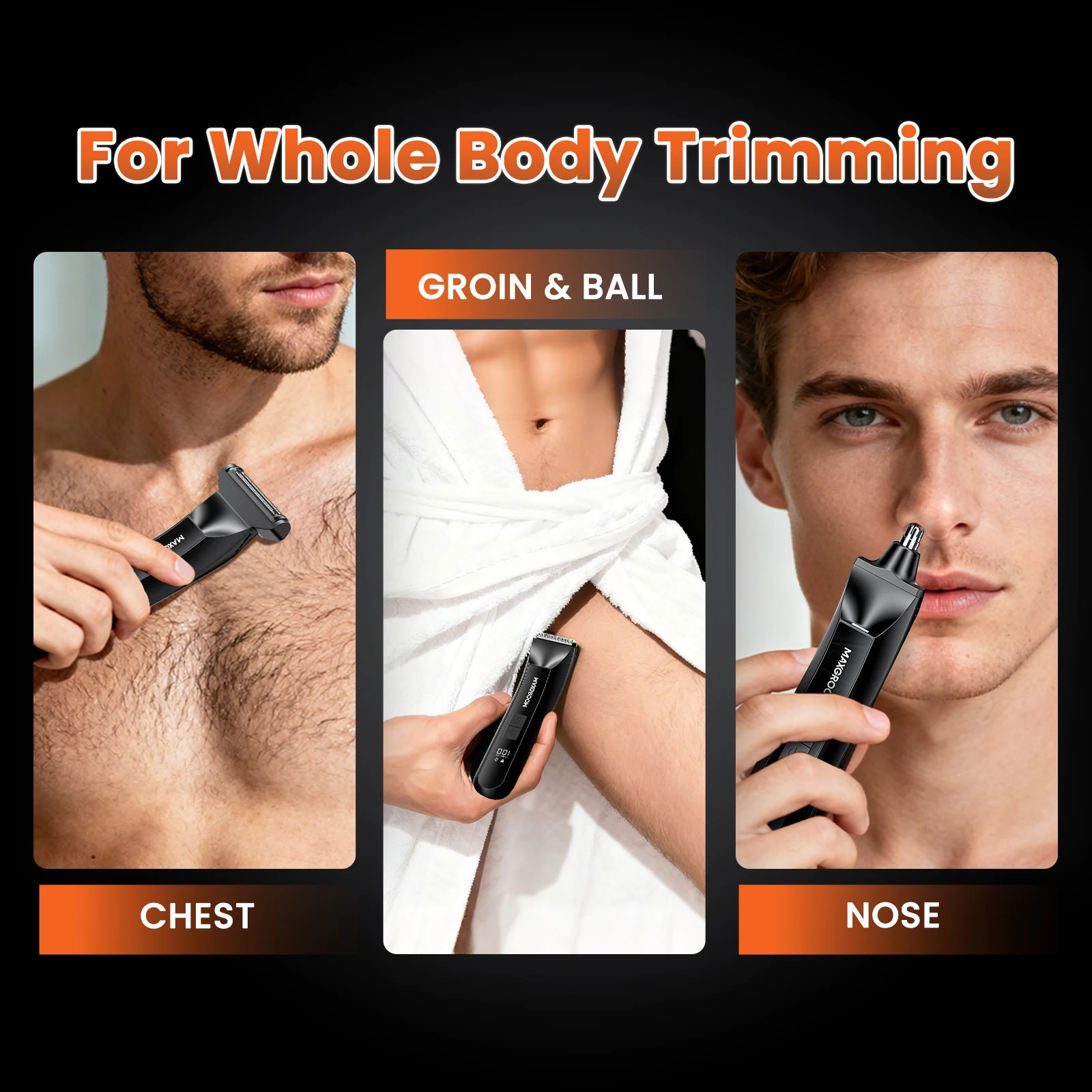 MAXGROOM New Body Hair Trimmer Shaver for Men Ball Trimmer for Groin Pubic Replaceable Ceramic Blade Electric Razor Waterproof