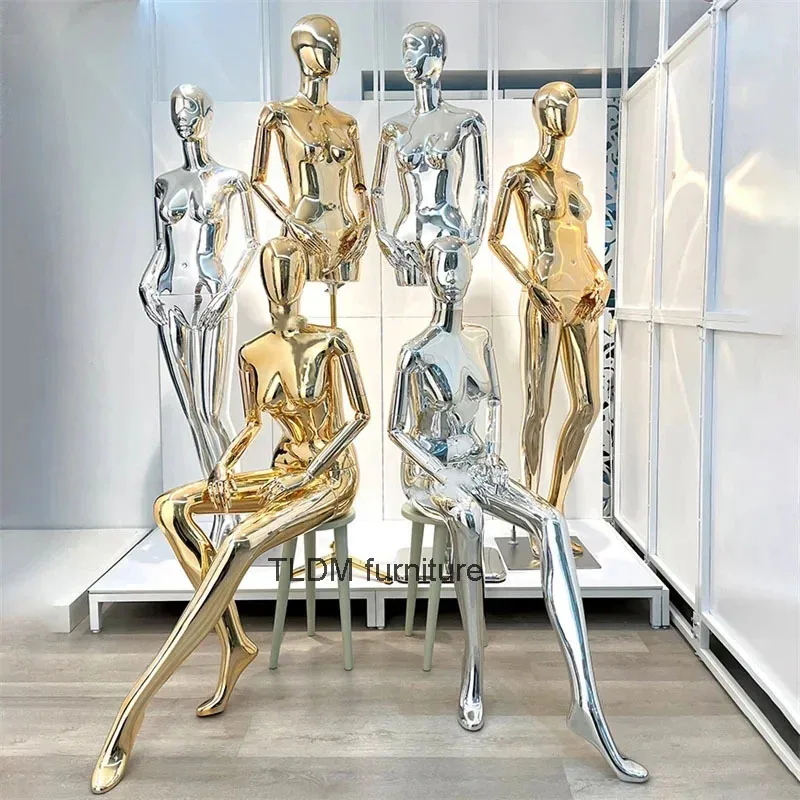 

Full Body Electroplating Female Mannequin Props for Women Clothing Store Window Display Stand Half Body Sitting Posture Model