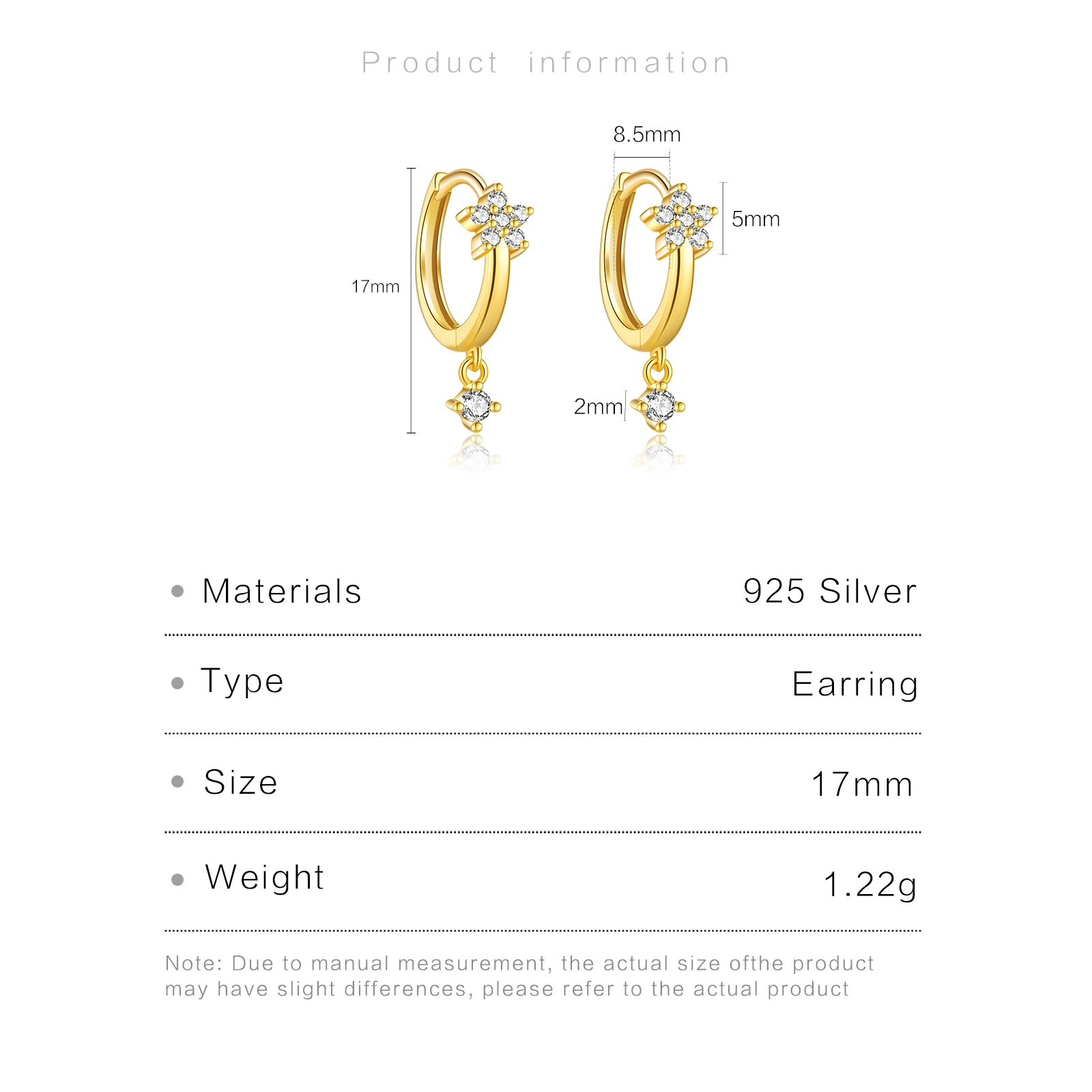 ANDYWEN 925 Sterling Silver Gold Rainbow CZ Flower Drop Earring Women Fine Jewelry Piercing Clips Jewels Round CZ Colorful Loops