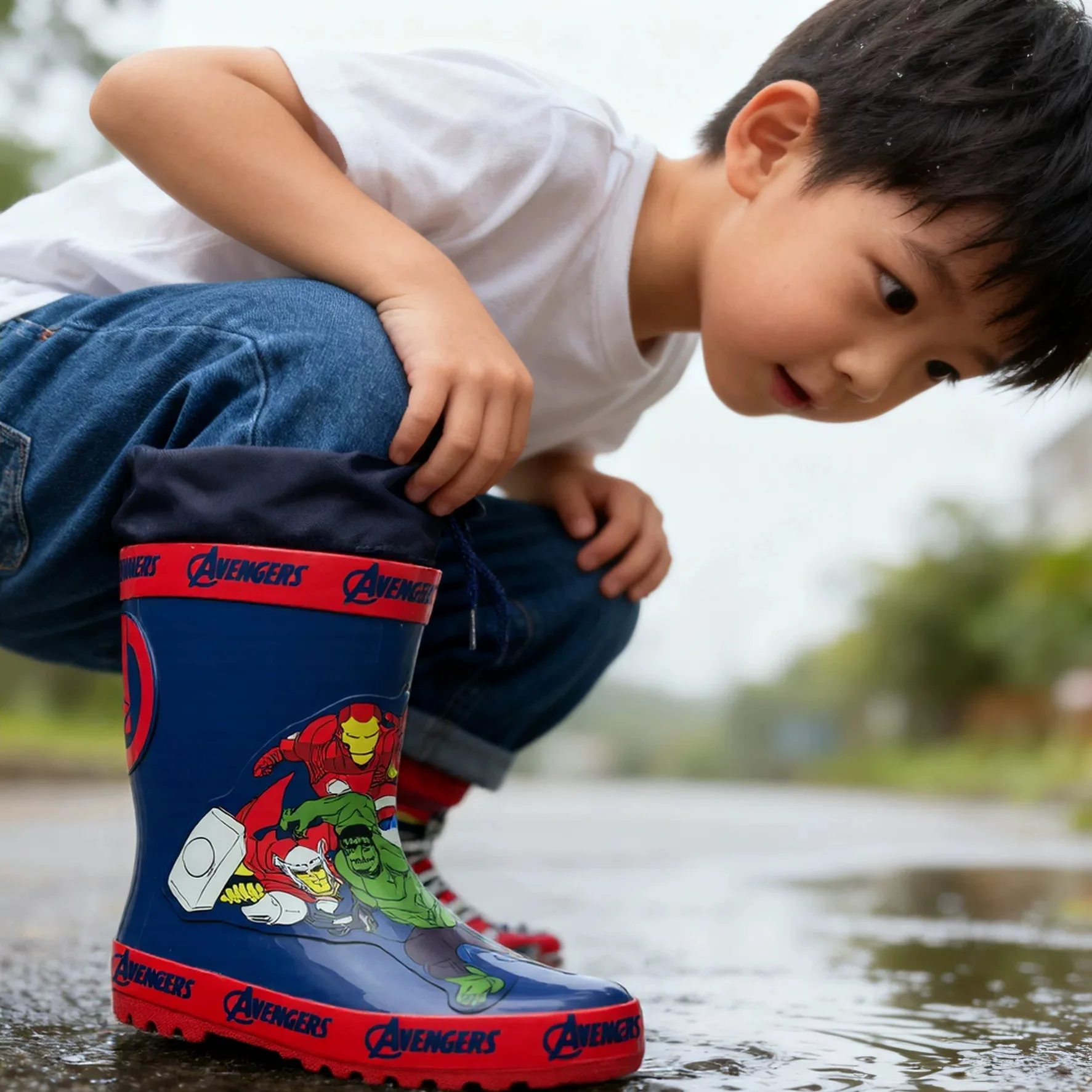 

Original Marvel Spider-Man cartoon kids Captain America Rain Boots Student Rain Boots Children's Fashion Non-Slip shoes