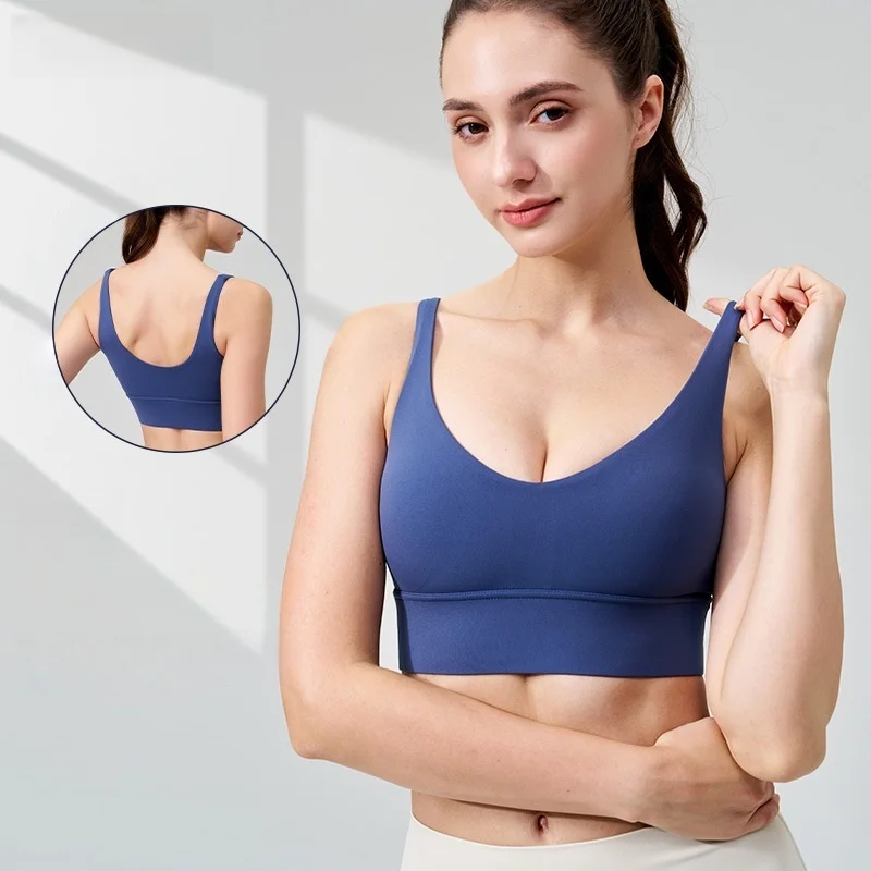 Yoga-BHs für Frauen, 2025, neues tiefes V-Ausschnitt, Fitnessstudio, Sport-Top, U-förmiger Rücken, Fitness-Weste, nacktes Gefühl, Trainingskleidung, bauchfreie Tops