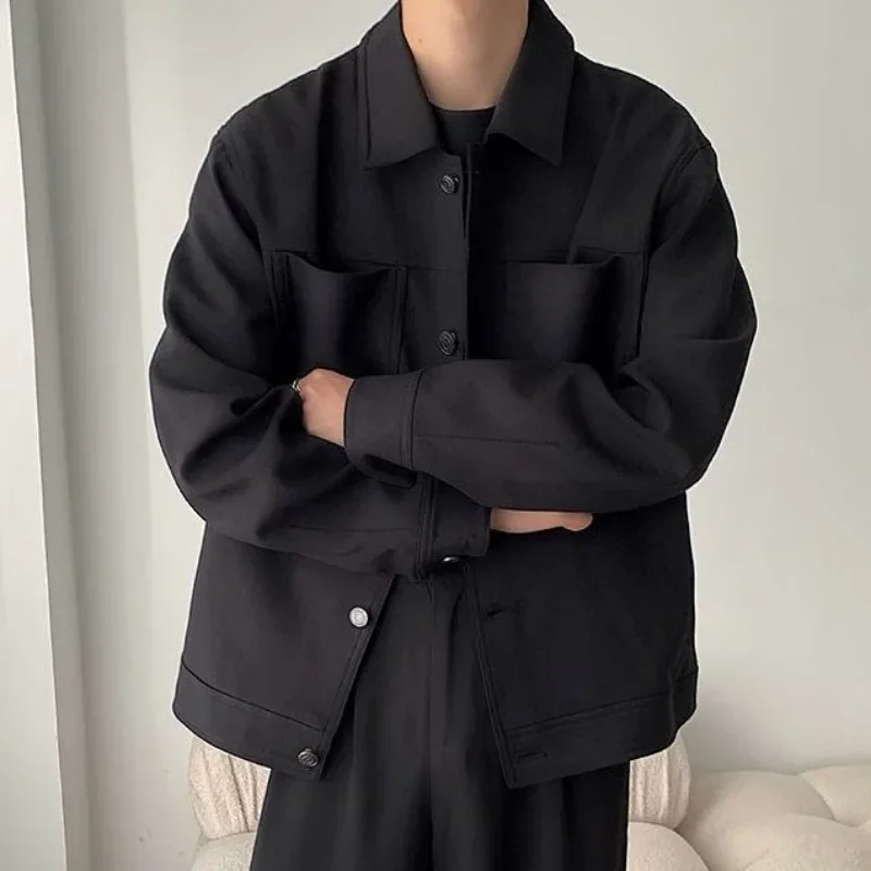 E-BAIHUI Mens Jacket Long Sleeve Turn-down Collar Jacket Korean Fashion Casual Sollid Spring and Autumn Coats Men Clothing