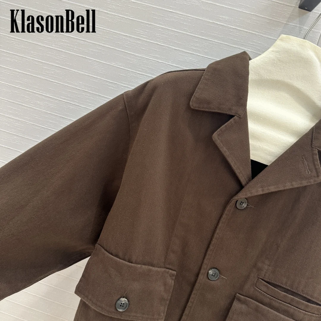 9.19 KlasonBell Men Women Same Cargo Big Pocket Lapel Loose Denim Jacket Or With Sashes Jeans High Street Fashion Set