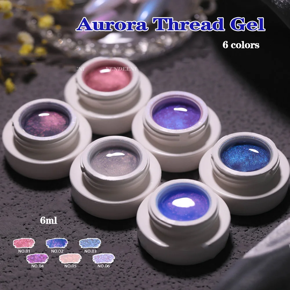 

Vendeeni 6 цветов/компл. жемчужная ракушка, нить, гель-лак для ногтей, УФ-светодиодный эффект Авроры, гель-лак для дизайна ногтей, маникюрный лак для ногтей, 6 г