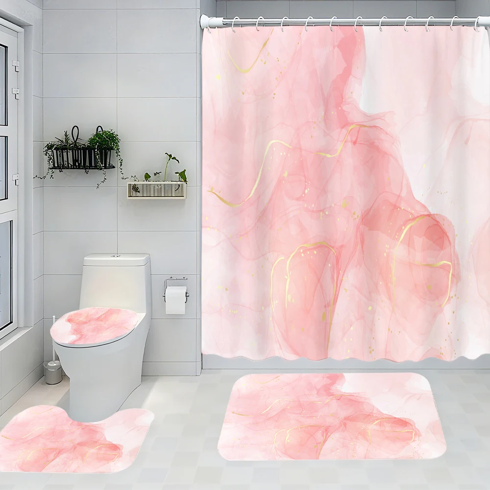 

4pc pink watercolor bath curtain, two-dimensional flat printing. Bathroom partition curtains, home decoration,modernhome Windows
