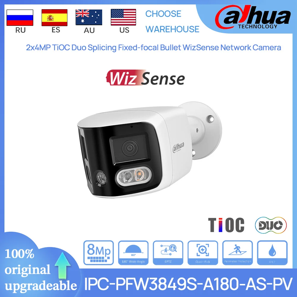 

Dahua IPC-PFW3849S-A180-AS-PV 2x4MP TiOC Duo сращивание 180 ° Широкоугольная фиксированная фокусная сетевая камера Bullet WizSense с сигнализацией и аудиовходом/выходом