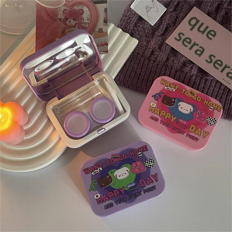 Lovely Cartoon Contact Lens Box For Girls Portable Contact Lens Case Beauty Pupil Storage Container Travel Kit