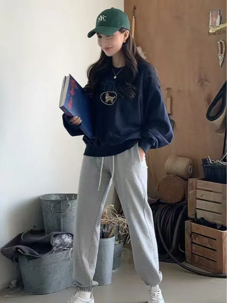 Ele Autumn Lazy Sle ronde Ne Overhead geborduurde letter Heavy Work Long Sve Sweatshirt dames losse pasvorm comfortabel