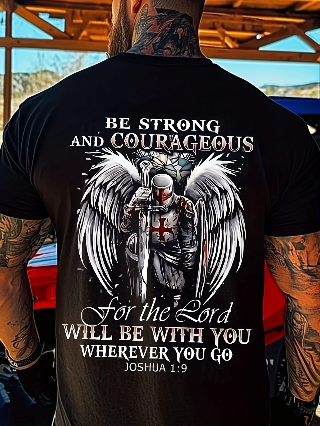 Be Strong And Brave For The Lord Will Be With You Wherever You Go. (Joshua 1:9) Printed T Shirt Y2K Style Hip Hop Street Style D