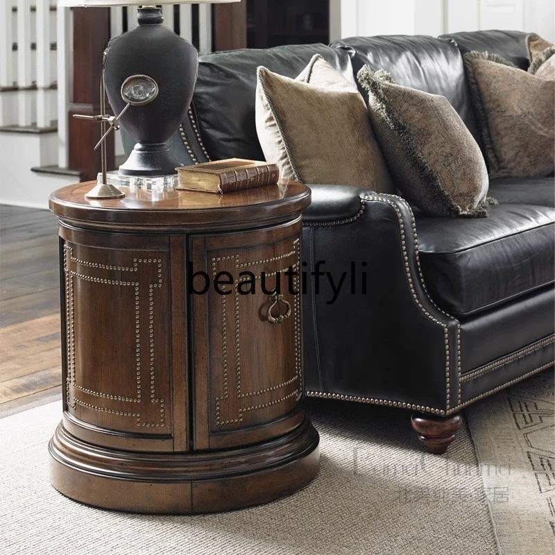 X New Minimalist Vintage Solid Wood Sofa Corner Table Phone Table Living Room Side Cabinet Storage Cabinet