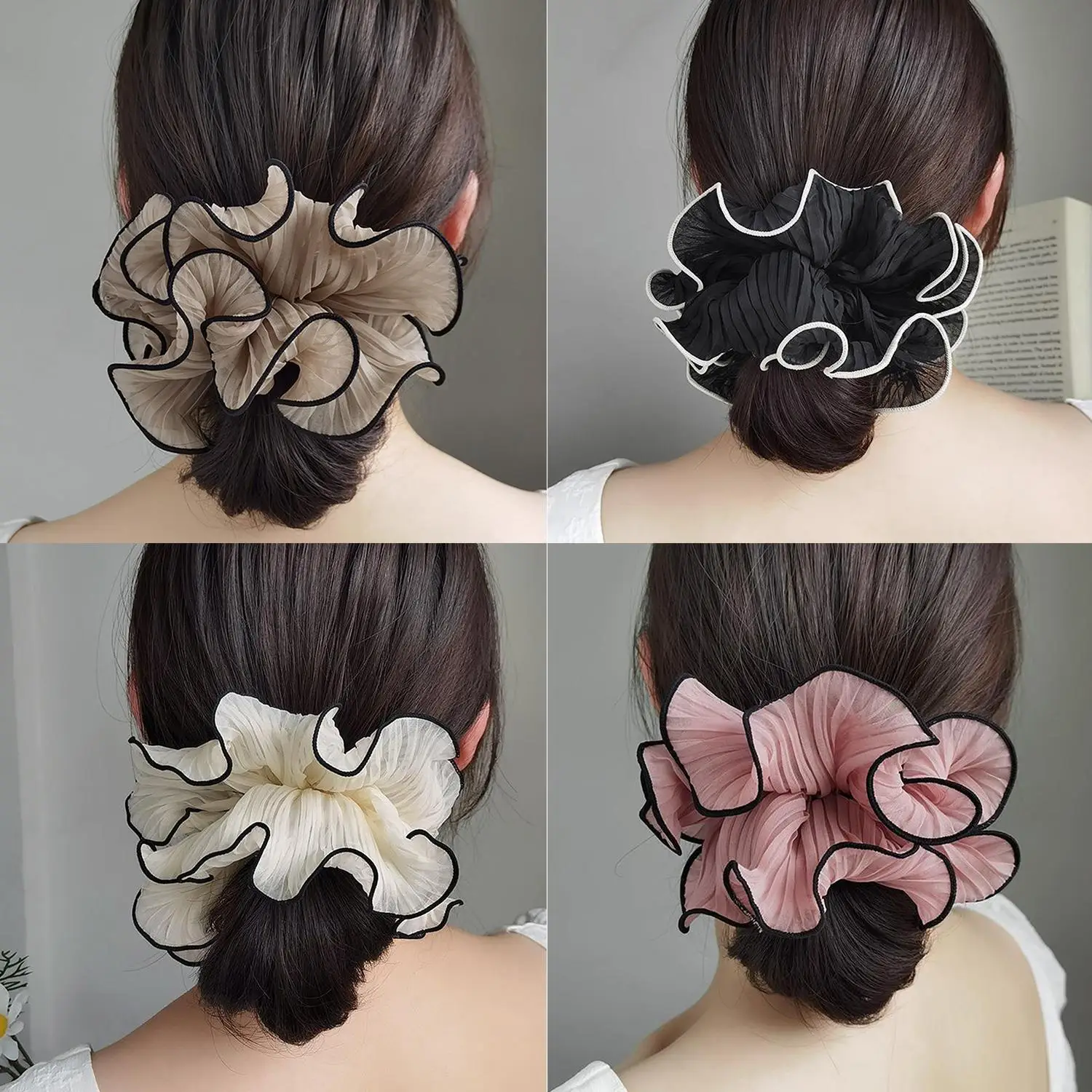 1Pcs New Korean Retro Folded Chiffon Oversize Scrunchies Women Sweet Temperament Fashion Exaggerated Hair Band Hair Accessories