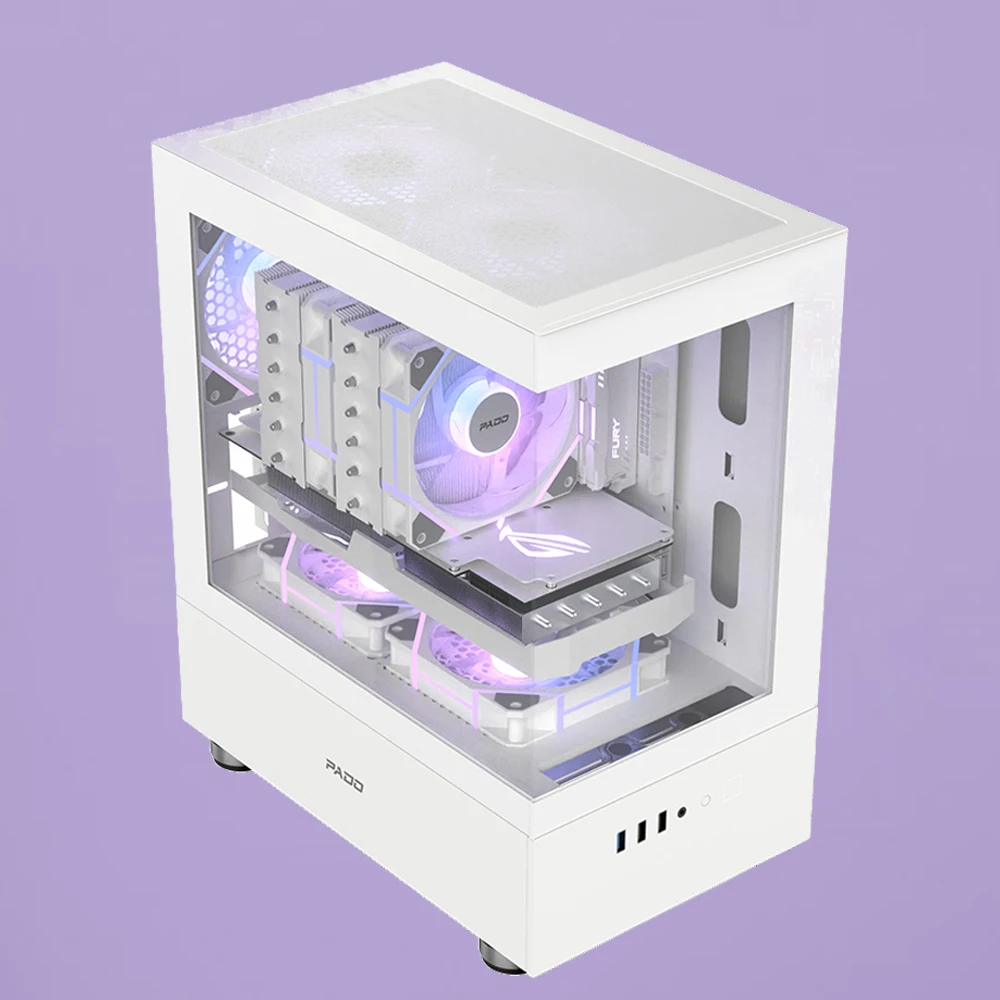 Padomini pc fall meerblick zimmer M-ATX desktop computer haupt chassis ohne a-säule doppelseitig gehärtetes glas gabinete gamer b