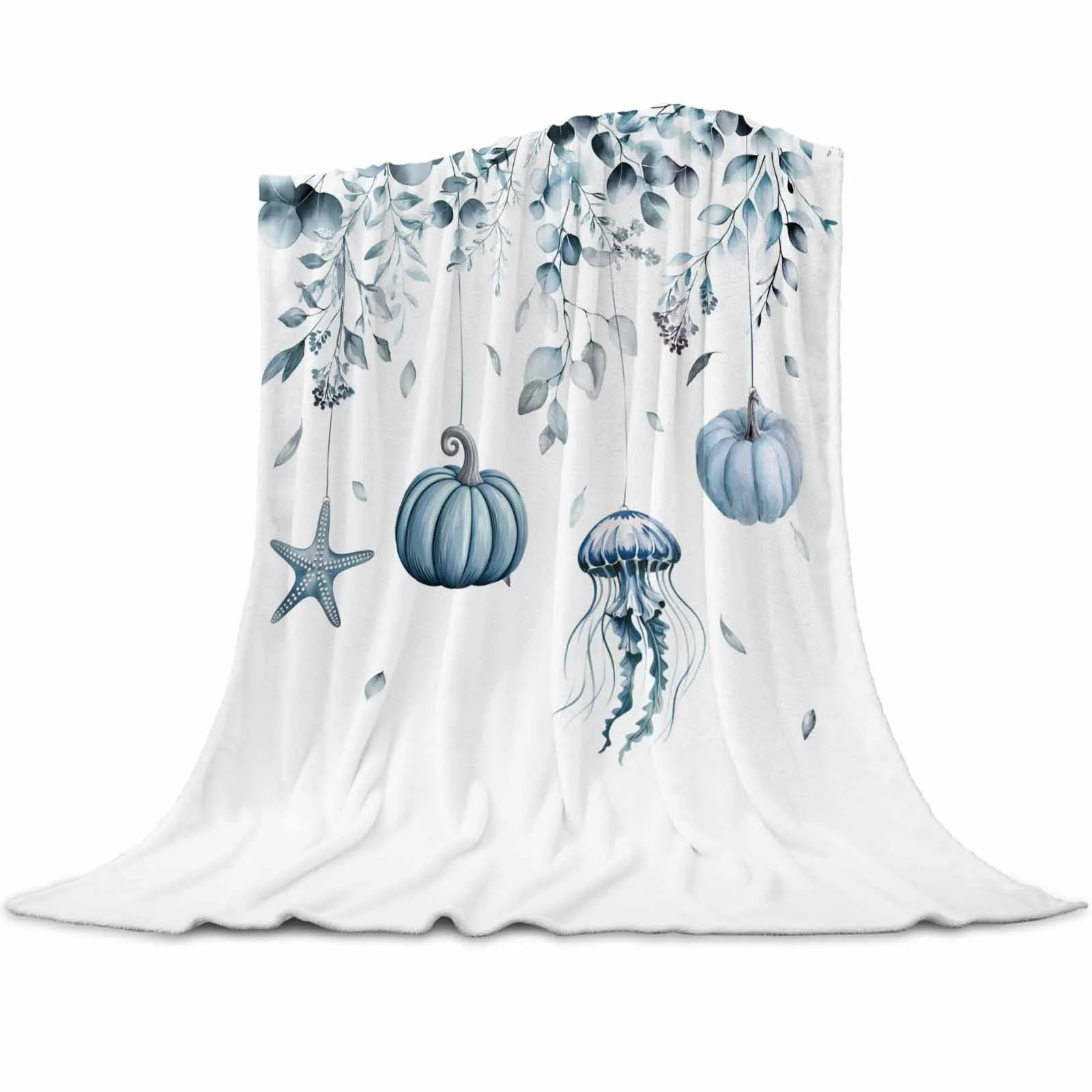 

Vintage Watercolor Pumpkin Foliage Throws Blankets for Sofa Bed Winter Soft Plush Warm Family Friends Holiday Gifts