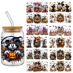 Disney Halloween Mickey Minnie Dessie UV DTF Cup Wraps Transfer Sticker For 16OZ Glass Libbey Can Bottle Washable DIY Custom