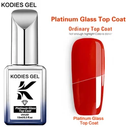 KODIES GEL Super Glass Top Coat Glossy Finish Soak Off Gel Nail Polish 15ML Semi Permanent UV Longer Shine Nails Gel Varnish Art