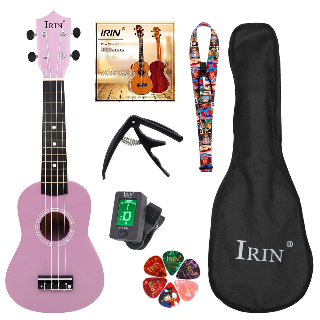 

21 Inch Color Ukulele Basswood Panel Ukulele Set with Case Accessories Professional Stringed Instruments Ukulele for Practice