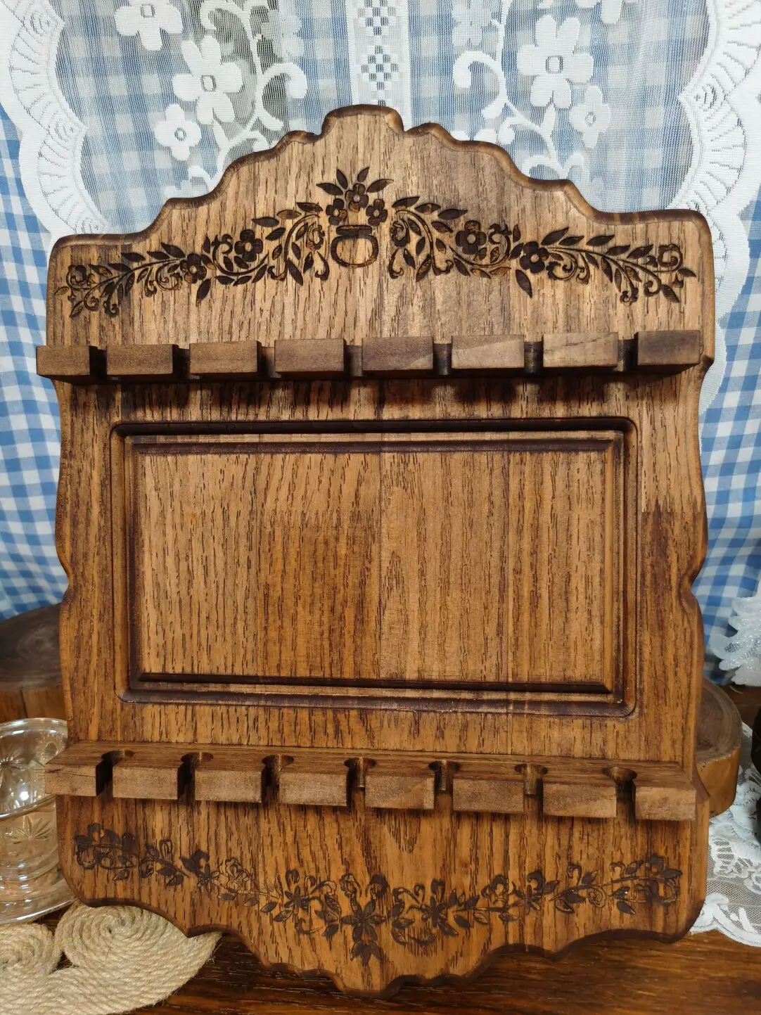 ‌Vintage Wooden Spoon Holder Rustic Home Kitchen Decor Coffee Bar Tableware Organizer Wall Mount Kitchen Storage Rack for Cafe