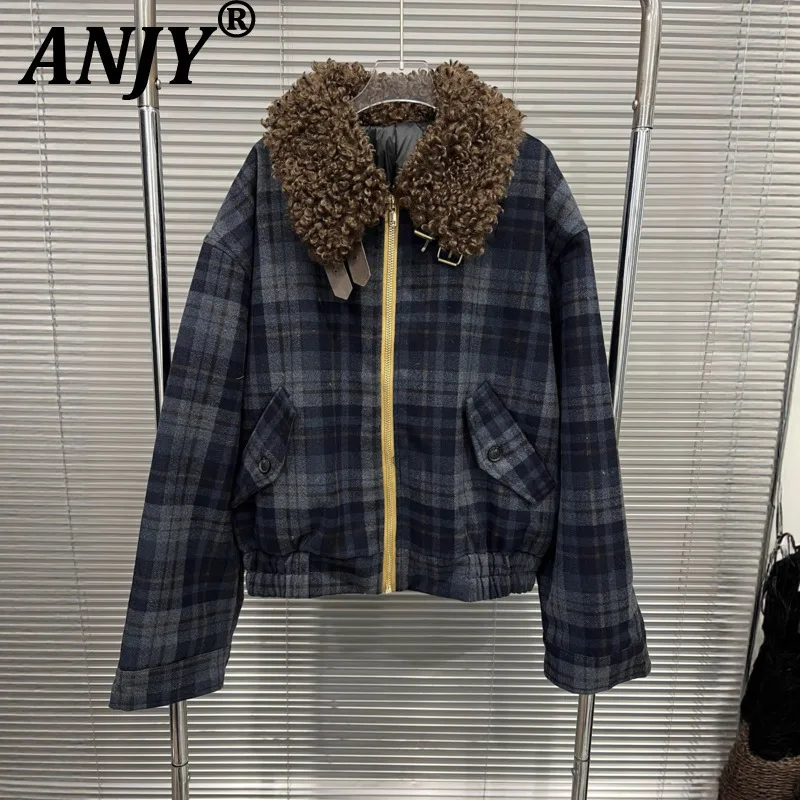 

ANJY 2025 Autumn Winter New Women American Fashion Loose Slimming Jacket Versatile Patchwork Design Trendy Thickened Warm A15322