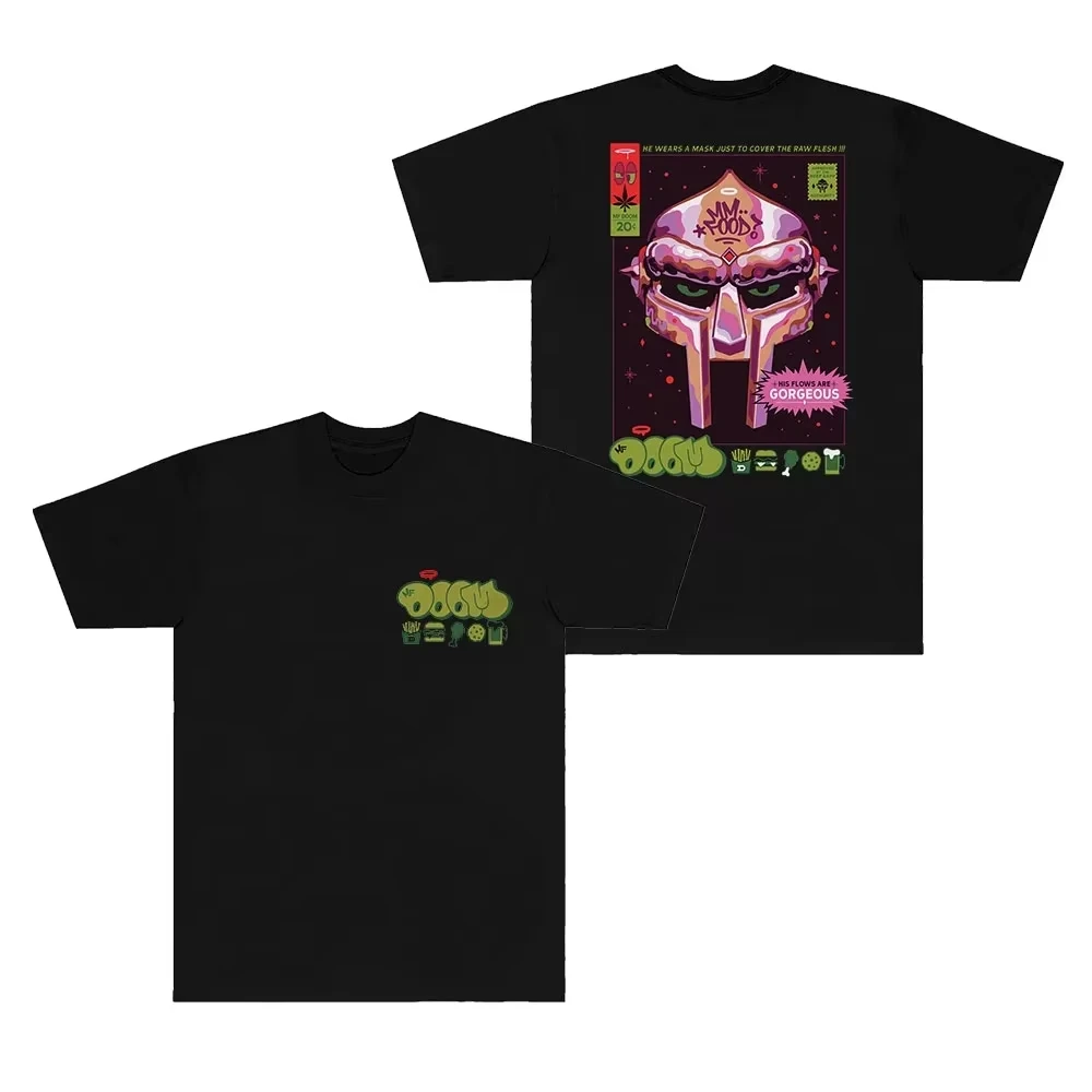 Mask Double Sided Print T Shirt Men Vintage Hip Hop Rap Music Graphic Cotton Short Sleeve Streetwear Fan Tee
