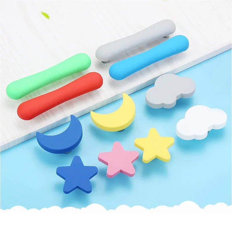 DXS Children Rubber Door Handles Cute Pink Heart Star Moon Cloud Kitchen Cabinet Knobs and Handles Furniture Handle Drawer Pulls