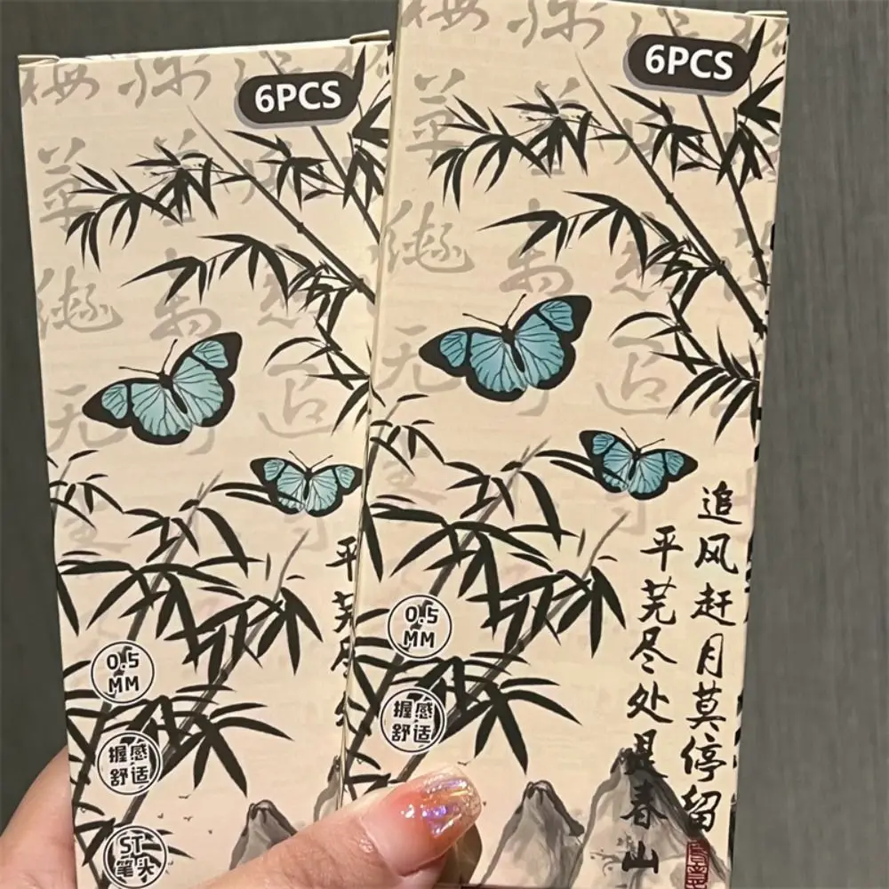 6 unids/set creativo ST punta bolígrafo de Gel tipo prensa agarre suave bolígrafo Neutral estilo chino 0,5mm tinta negra herramientas de escritura escuela Oficina