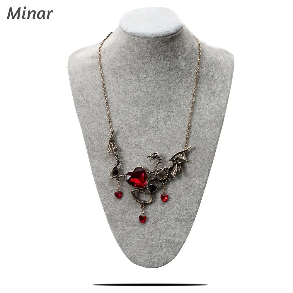 Dragon Choker Necklaces For Women fashion Vintage Punk Necklace Antique Gold Ancient Dragon Pendants Heart Shape Gothic Jewelry